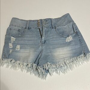Denim Frayed Hem Women Shorts